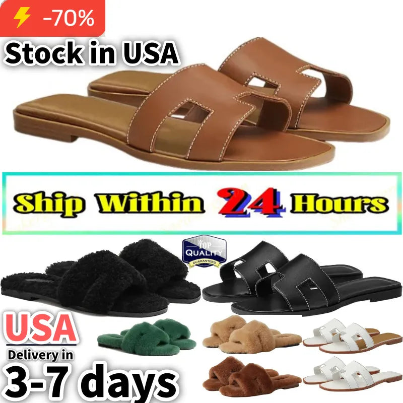 with box high quality women designer slippers designer sandals flat slides sliders summer beach sandal slide black brown leather Ladies Outdoor Clas