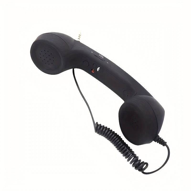 TEMU Retro Style Wired Telephone Handset With Microphone - 3.5mm Jack, Anti- Cable, Volume Control, For Smartphones - Classic White Landline Receiver