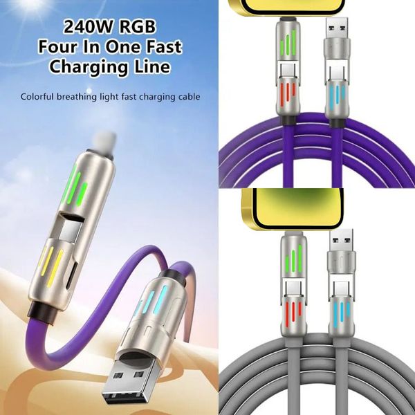 4-in-1 USB Charging Cable Fast Charging MAX 240W Multi Functional Aluminum Alloy 240W suitable For iPhone15 Samsung