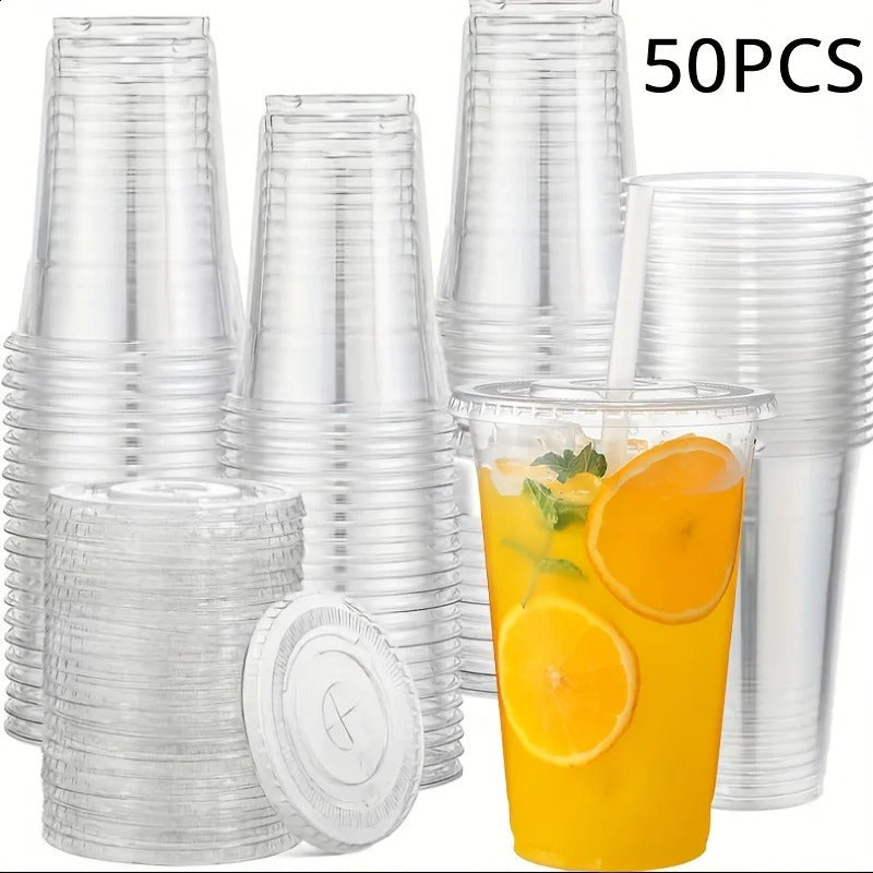 50 sets of 12-16-20OZ plastic cups with lids transparent disposable cups used for party iced coffee smoothies milkshakes and cold drinks 240826