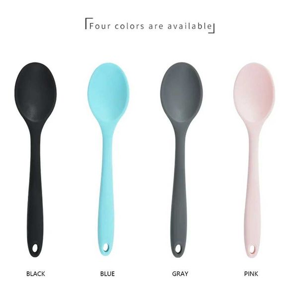 4 Color Food Grade Silicone Long-handled Soup Spoon Solid Color Kids Spoon Kitchen Silicone Spoon Flatware Utensils AccessoriesT250118