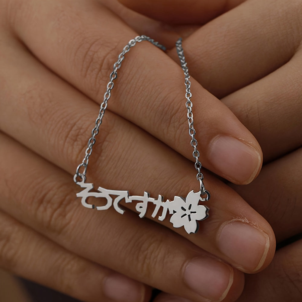 TEMU Custom Japanese Name Necklace - Personalized Pendant With , Stainless Steel Chain, Cute Minimalist Jewelry For Casual Attire, Gift For Her,