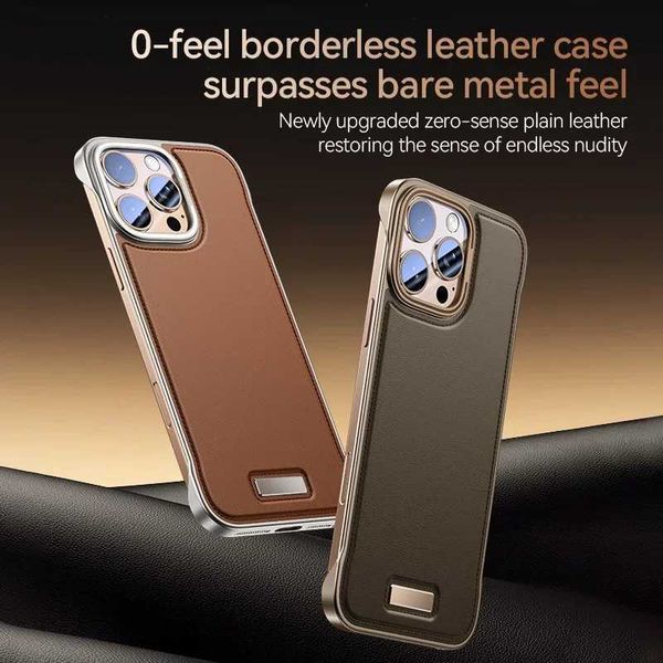 Hot Sale Luxury PC leather ultra-thin frameless phone case suitable for iPhone 12 13 14 15 16 Pro Max metal lens protection suitable for iPh