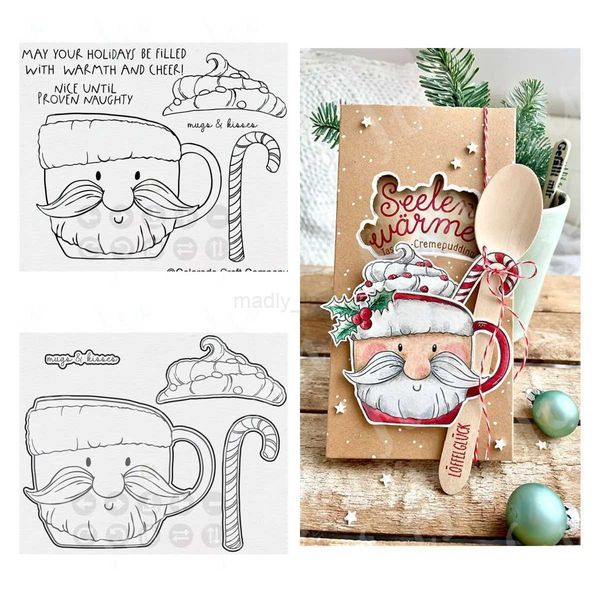 Santa Cheer Mugs Holiday Stamps and Metal Cutting Dies Sets for DIY Christmas Craft Making Greeting Card Scrapbooking DecorationM240711
