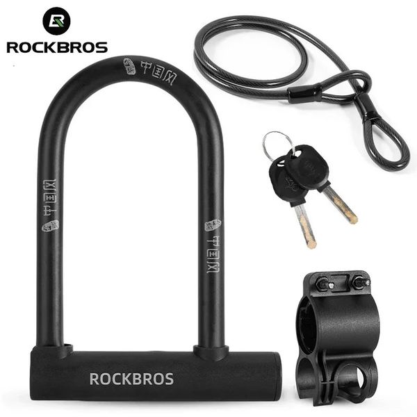 ROCKBROS Chinese Style Bicycle Locks U Shape Electric Scooter Padlock Antitheft Bike Lock Cable Set MTB Road Accessories 241203