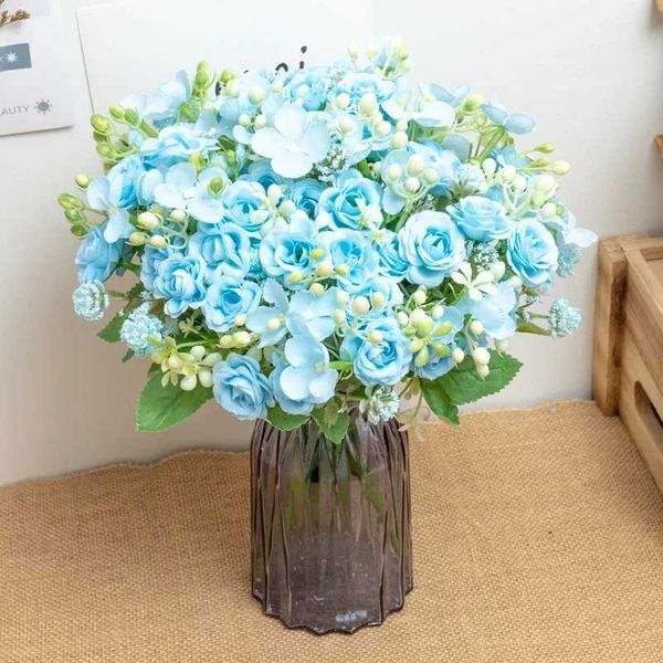 3pcs Mini Roses Artificial Flowers Wedding Scene Layout Silk Roses Bouquet He Decor Outdoor Garden Fake Plants Wedding PartyT250118