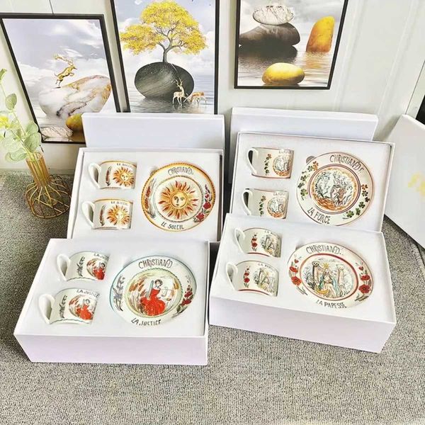 Mugs Tarot card coffee cup star sun cup sauce ceramic tabletop tea cup set coffee cup set LA LUNE cup Ins style afternoon tea gift T240829