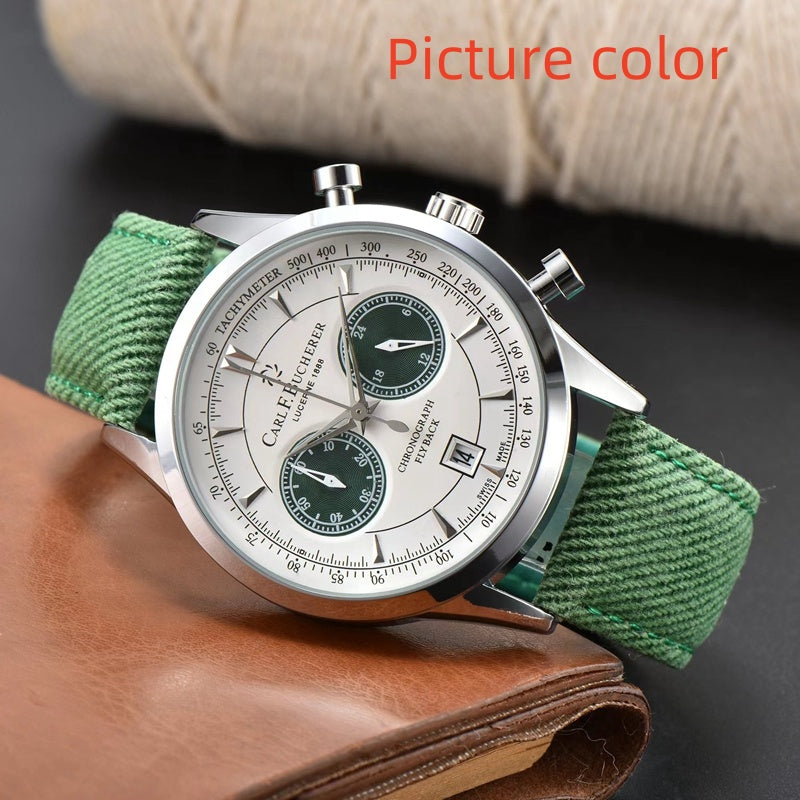 CARL F.BUCHER Wrist Watches for 2024 Mens Watches Five needles All dials work Quartz Watch High Quality Top Luxury Brand Chronograph Clock Leather S