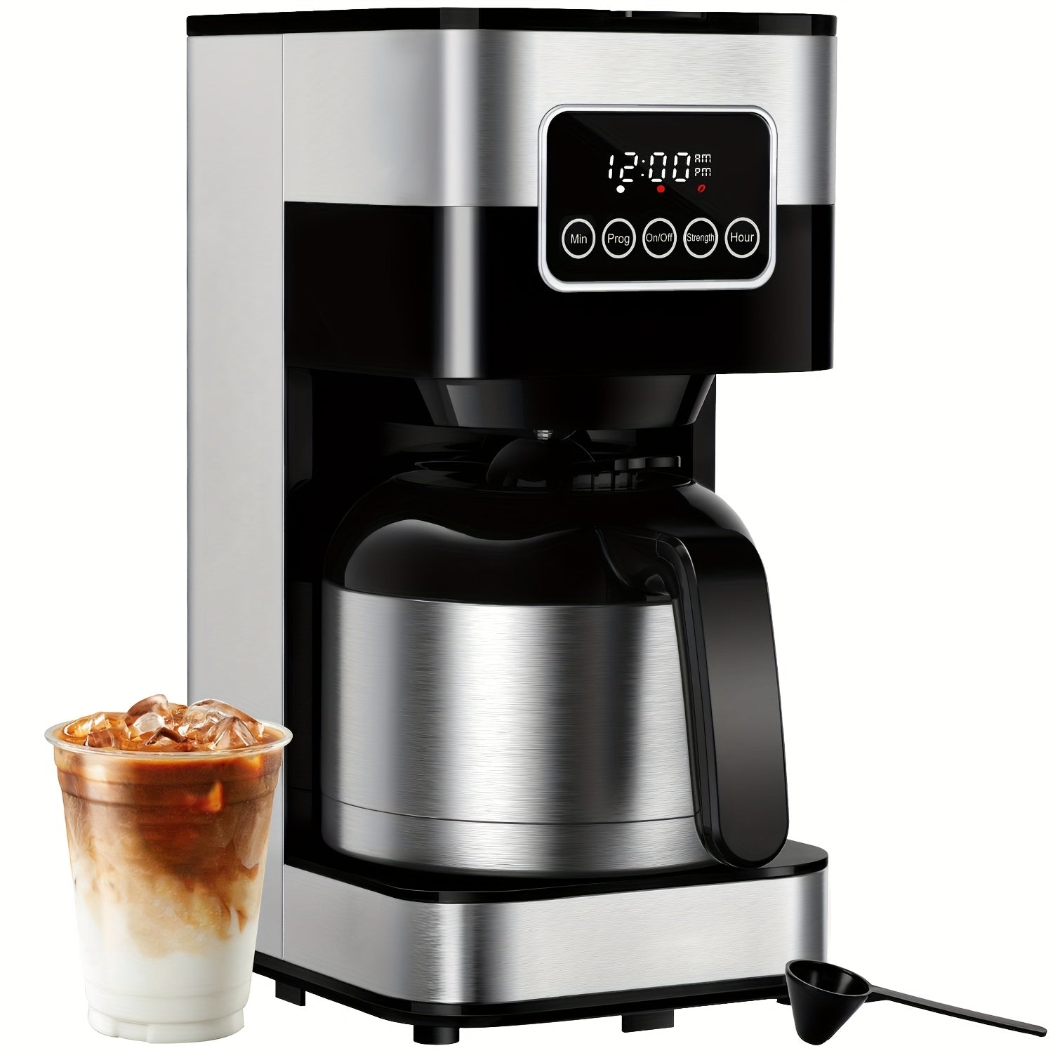 TEMU Programmable Drip Coffee Maker With Touch-screen, Pause & Serve, Stainless Steel.