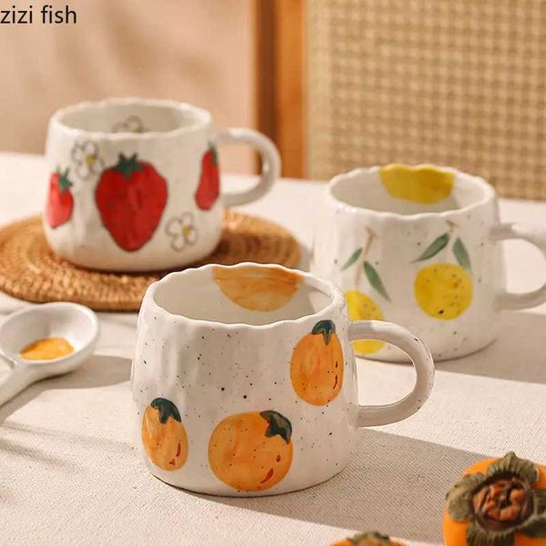 Ceramic cup coffee cup glass surface cartoon fruit graffiti childrens cup coffee cup strawberry childrens ceramic cup CL240905