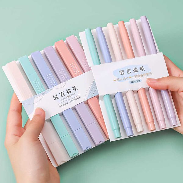 12pcsWatercolor Brush 6 PCS Double Ends Highlighter Pens Kawaii Colored Manga Markers Midliner Pastel set Stationery Scrapbooking School sup