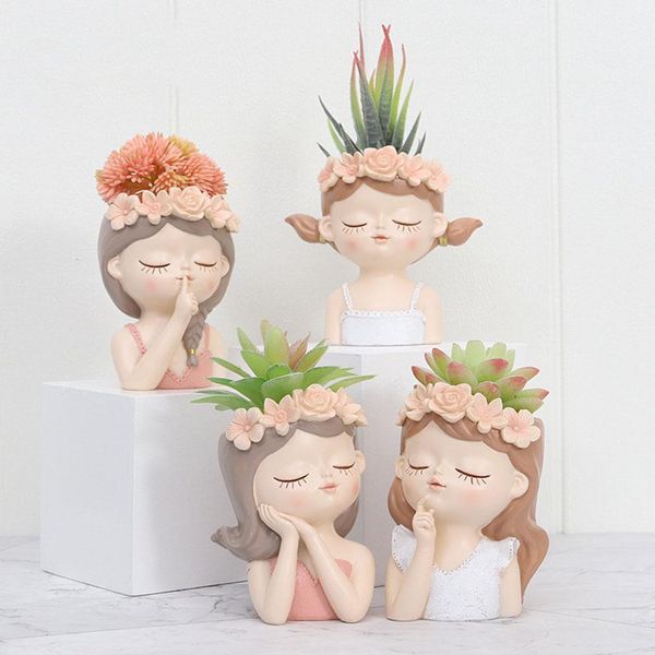 Planters Pots Female Head Flower Pot Human Cute Portrait Fleshy Succulent Bonsai Planter 230329