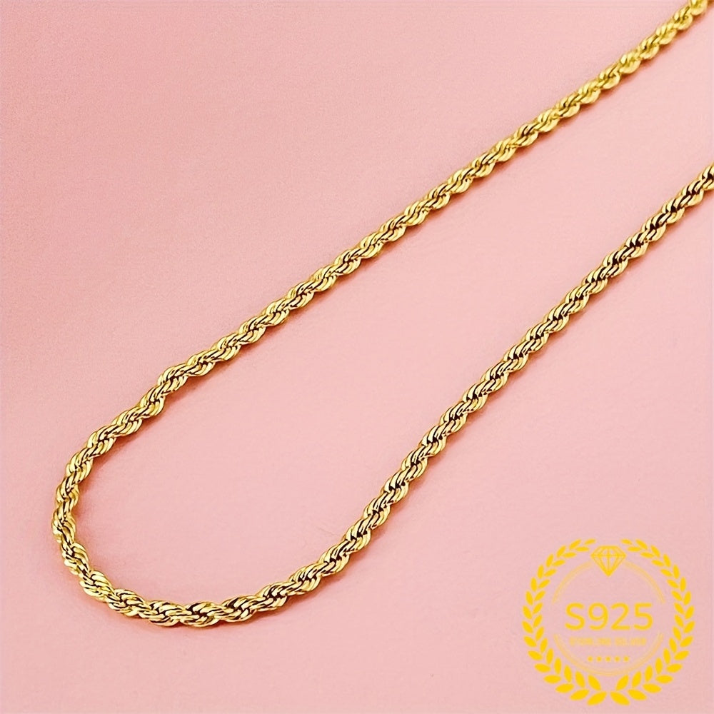 TEMU Elegant 24k Gold-plated Necklace In 925 Sterling Silvery - Fashion Accessory, Casual Attire & Holiday Gifts