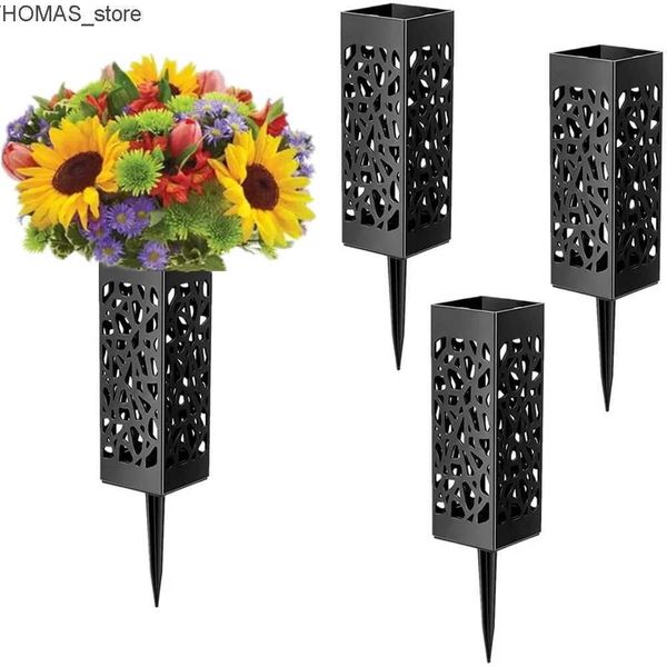 Planters Pots Cemetery Headstones Vases Black Plastic with Spikes Grave Markers Flower Holder with Drainage Hole Outdoor Floral Memorials L2