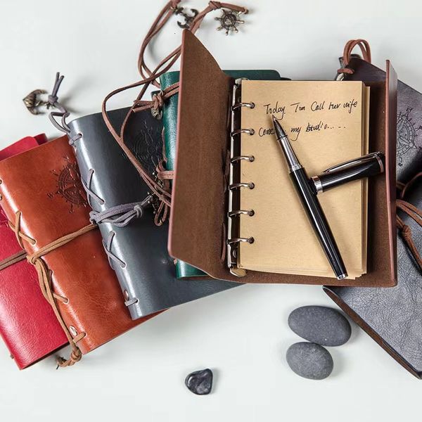 Notepads A6 Classical Vintage Diary Notebook PU Leather Spiral Binder Notepad Anchors Pirate Agenda Traveler Gift Office School Supplies 230