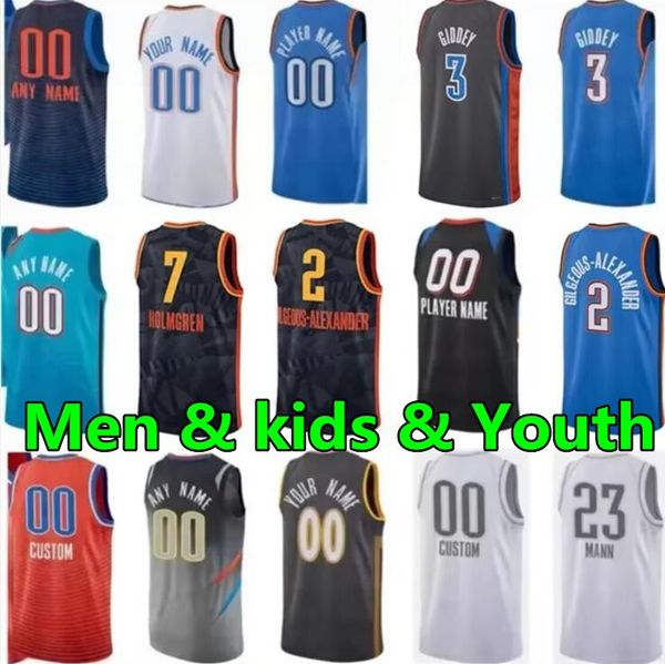 Custom Basketball Jersey men kids youth Oklahomas Shai Gilgeous-Alexander city Chet Holmgren thunder Luguentz Dort Jalen Williams Josh Gidde