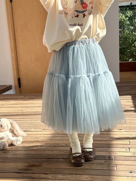 Fashion Kids lace gauze skirts INS girls colorful elastic waist tulle skirt 2024 autumn children princess clothing S1878