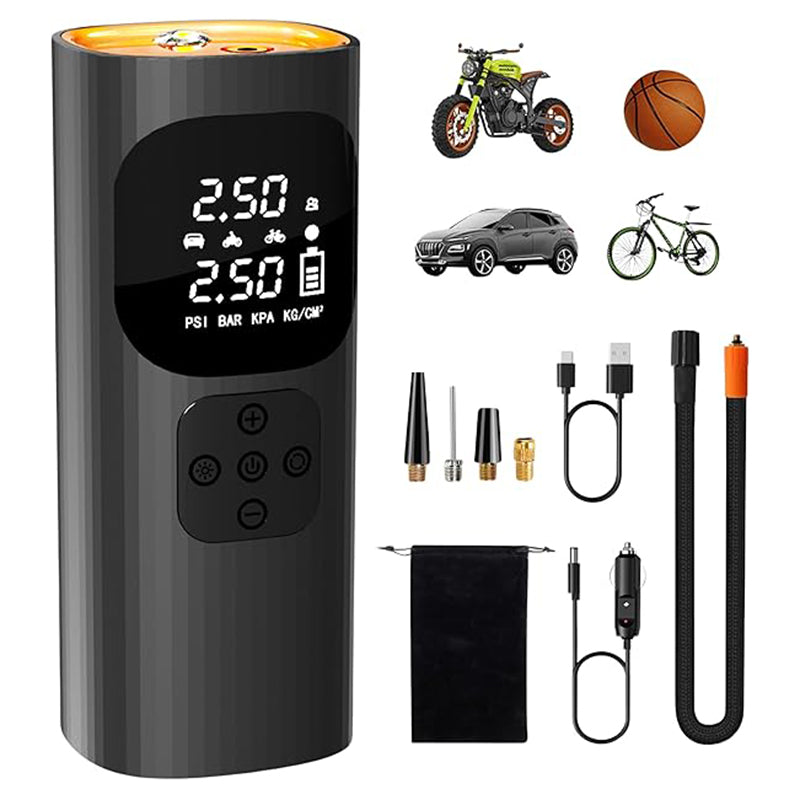Portable Cordless Tire Inflator with Pressure LCD Display - 150 PSI Air Compressor for Cars, Motorcycles, Bike Tires & Sports Equipment, LED Light +