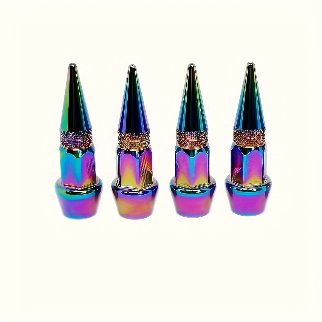 TEMU 4pcs 45mm Tire Valve Caps, Iridescent Blue-to-purple Gradient With Glittery Golden Band, Aluminum Alloy For Cars & Motorcycles