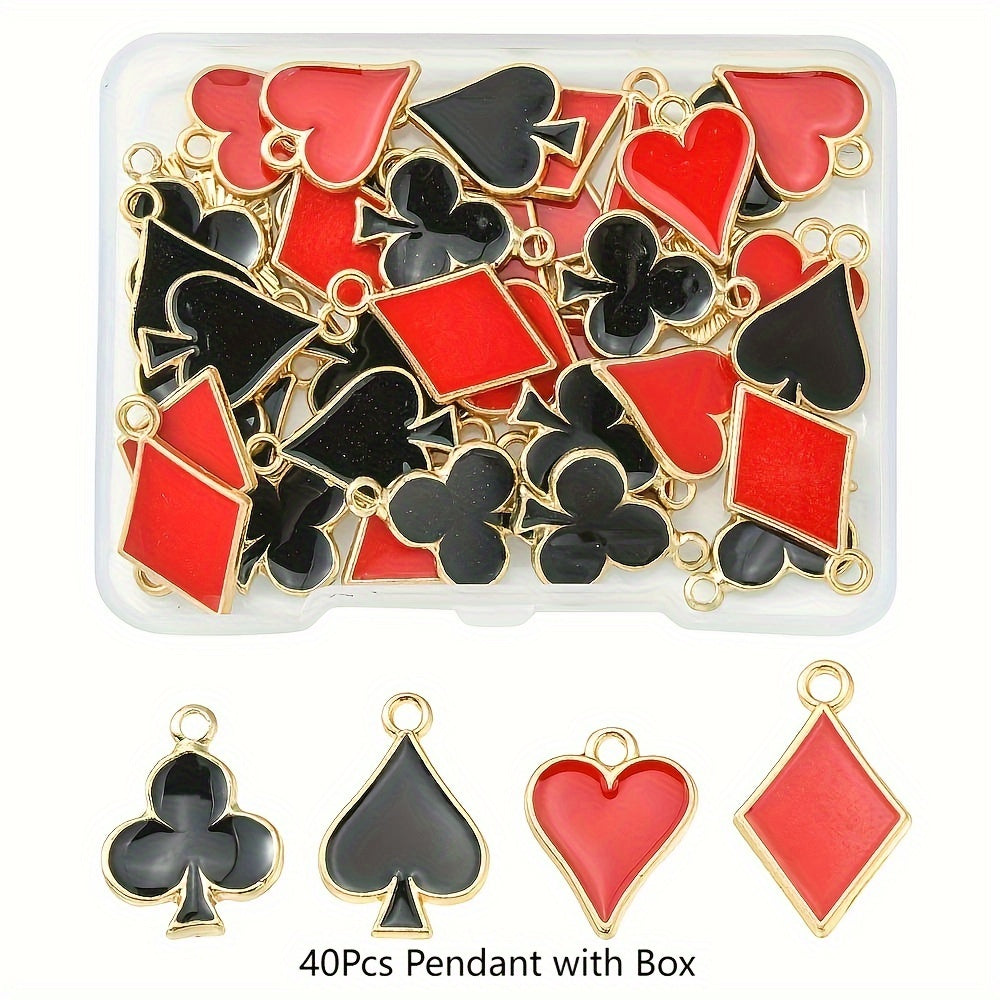 TEMU 40pcs 4 Style Alloy Enamel Poker Pattern Pendants, With Enamel, Rhombus & Heart & Plum Charms For Diy Jewelry Making Supplies