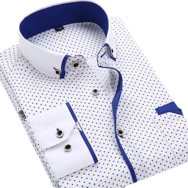 White Big Size 4XL Men Dress Shirt 2023 Long Sleeve Slim Fit Button Down Collar Good Quality Printed Business Shirts 240126