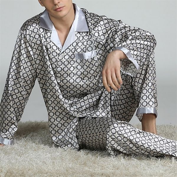 Men&#039;s Sleepwear Mens Stain Silk Pajama Sets Pajamas Men Modern Style Printed Nightgown Home Male Satin Soft Cozy Sleeping 220924