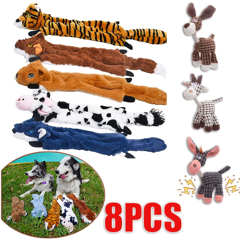 TEMU 9pcs-8pcs Durable Squeaky Dog Toy With Rope & Plush Animal Print - Ideal For Aggressive Chewers, Interactive Breeds, No Batteries Required, Dog