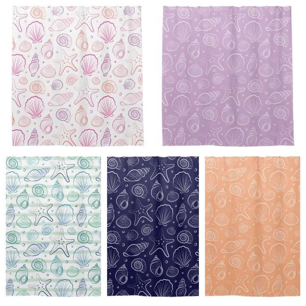 sea shell summer ocean beach lilac blush pink navy striped shower curtain bathroom curtain with hook bathroom curtain l220cm Y240815