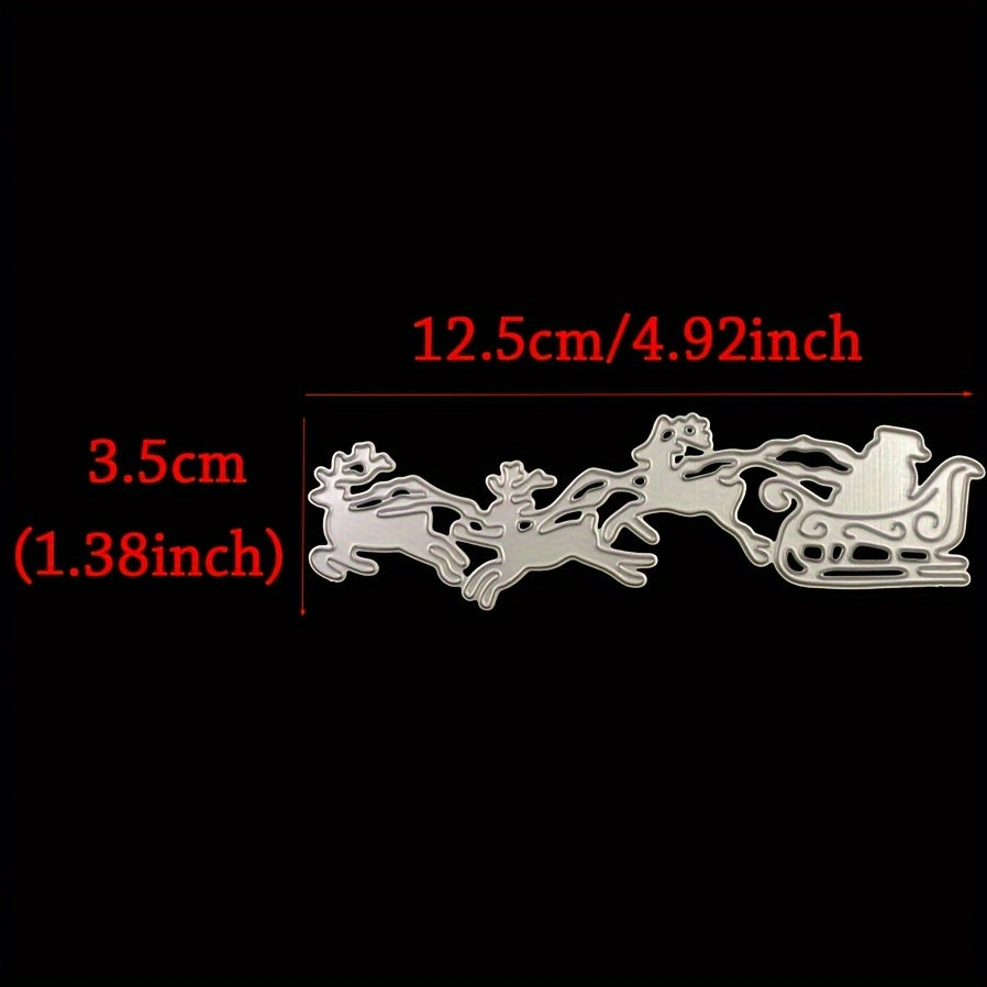 TEMU 1pc Sled Elk Santa Claus Metal Cutting Dies - Festive Christmas Scrapbooking & Card Making Dies With Snowy Scene, Ideal For Diy Crafts,
