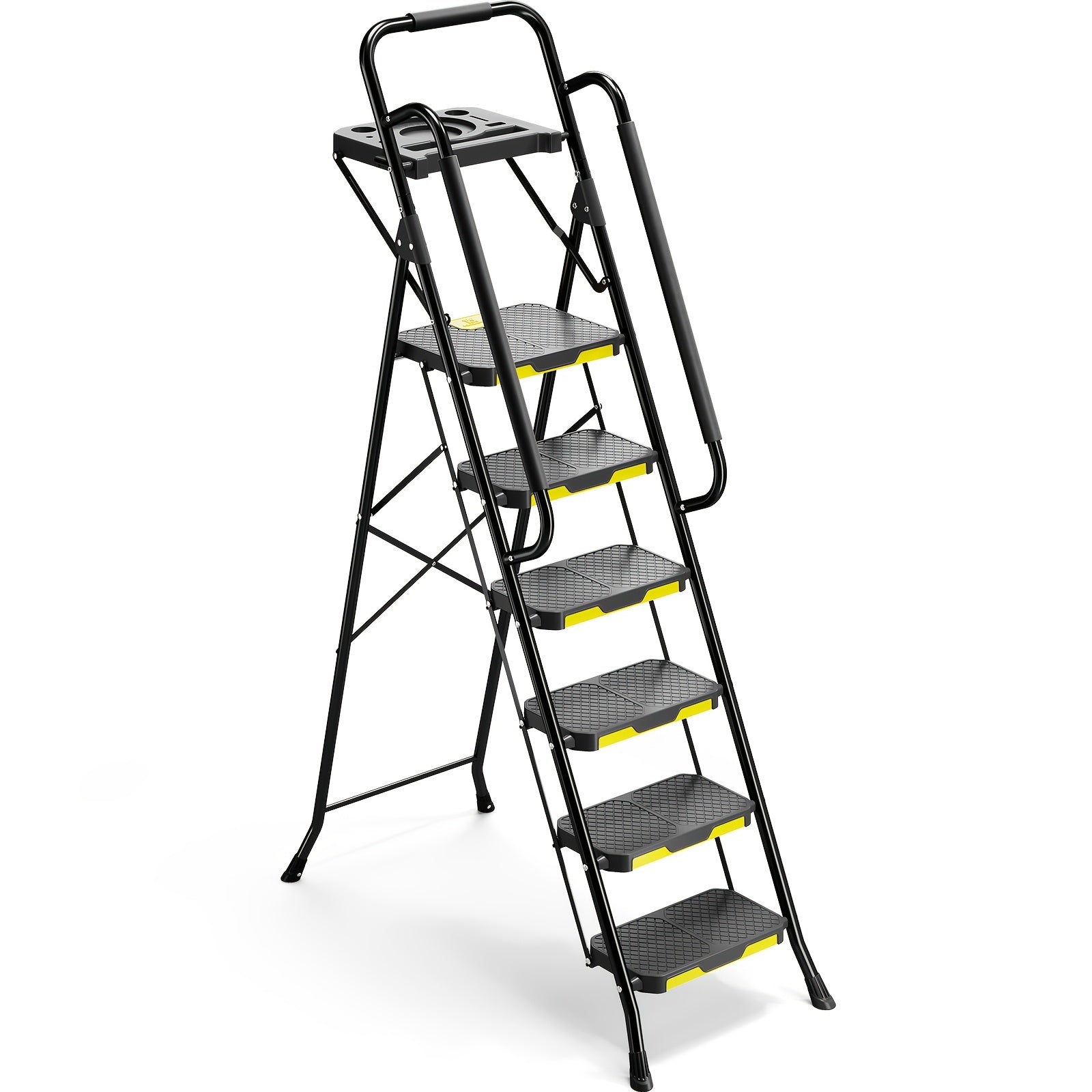 TEMU Toolf 6 Step Ladder With Tool Platform, Folding Step Stool With Handrails, Sturdy Steel Ladder With Wide Pedal, 800 Lbs Portable Safety Ladder