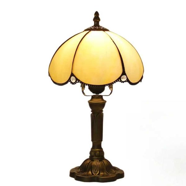 8inch Tiffany Stained Glass Curved Beige Lampshade Table Lamp American Living Room Bedroom Night Light Villa Hotel Desk Lamp Z250211