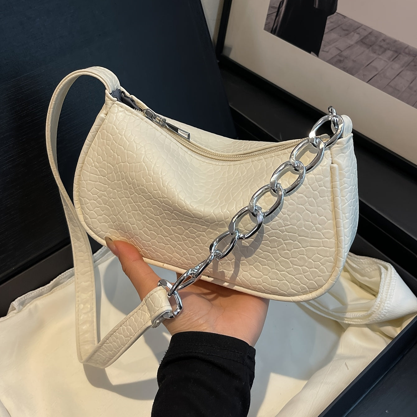 TEMU New Fashionable Saddlebag con de Ratán en Tela PU, Bolso Versátil para Bajo para Mujeres, Bolso de con Correa de Cadena Adecuado para Trabajo,