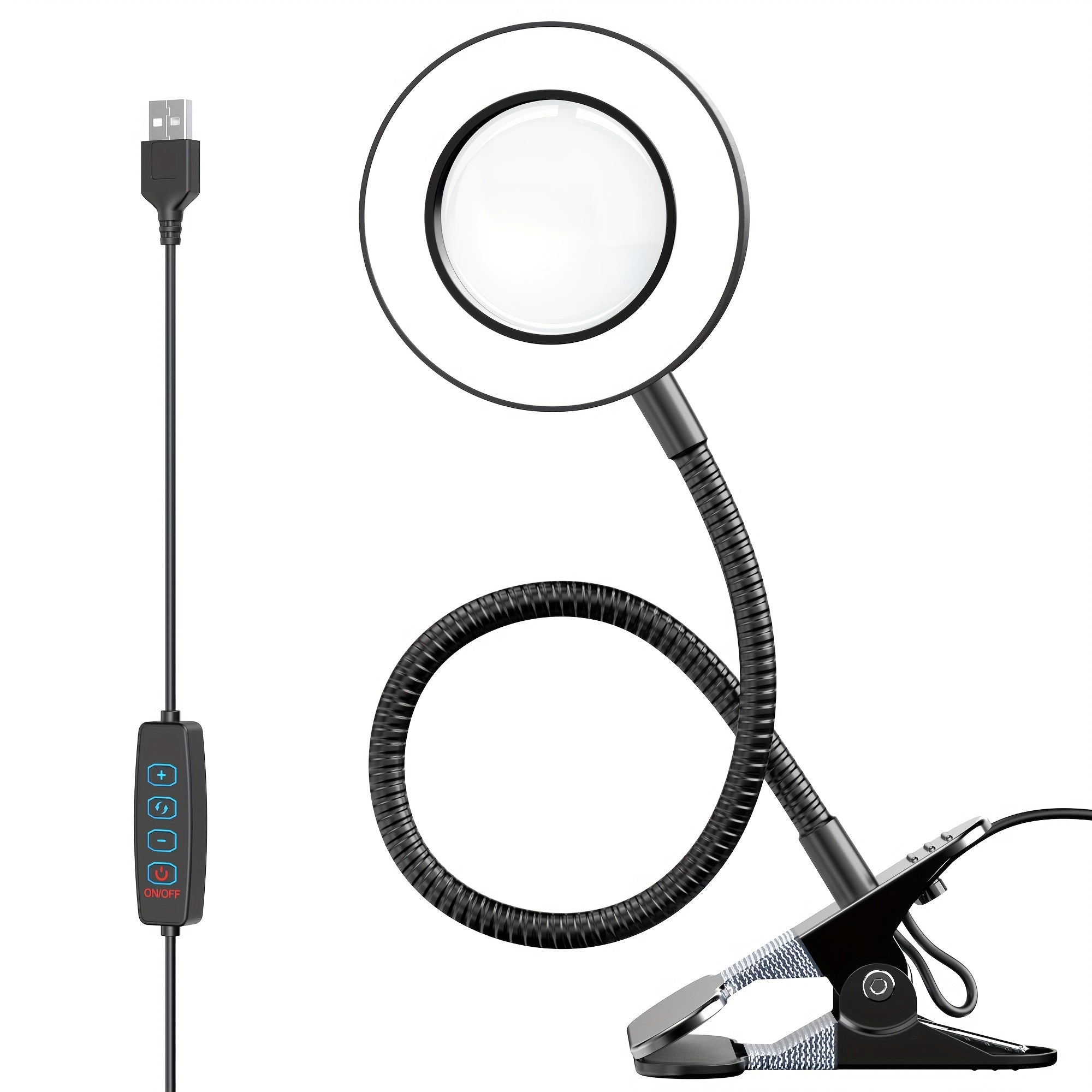 TEMU 2025 Upgraded 10x Magnifying Glass With Light & Clip - 3- Dimmable Led, 360° Adjustable Gooseneck, Usb-powered For Desk, Reading, Bedside,