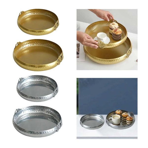 Decorative Plates Fruit Tray Food Platter Kitchen Organizer Decorative Metal Snacks Plate Fruit Plate for Cookie Fruit Snack Parties Birthda