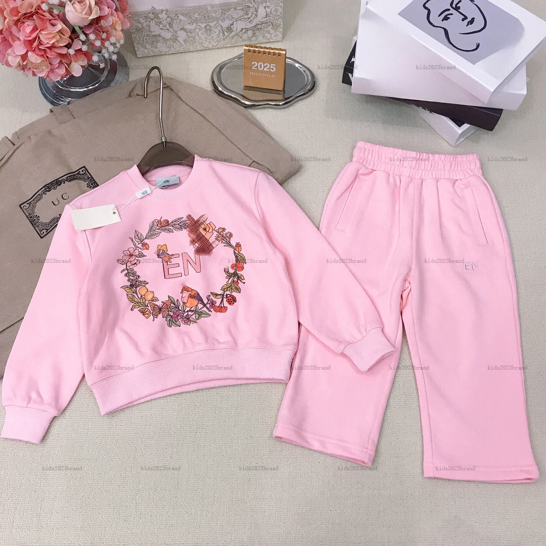 New baby Sweater sets Autumn child Tracksuits kids designer clothes Bouquet pattern sweatshirt and sweatpants A875X24N214