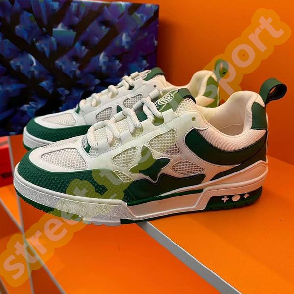 Designer Skate Sneakers Mens Womens Casual Shoes Monogram Calfskin Trainers Leather Abloh Black White Green Red Blue Mens Womens Overlays Sn