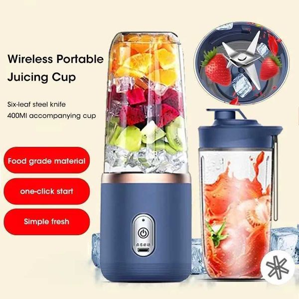 Portable mini fruit blender electric wireless juicer with 6 blades for smoothies and vibrating USB charging mini juice cup W241025