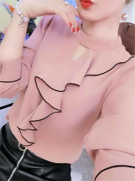 Women Spring Summer Style Chiffon Blouses Shirts Lady Casual Long Sleeve Ruffles Decor Stand Collar Blusas Tops DF3148 241121