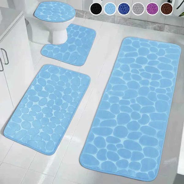 1-3-4Pcs Toilet Set Bath Mat Shower Room Floor Rug Home Bathroom Anti-Slip Absorbent Doormat Pebbles Bathtub Decor CarpetC241227