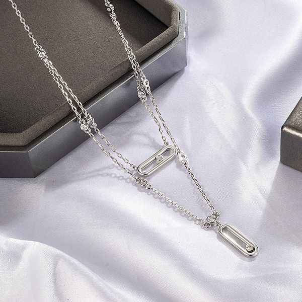 925 Silver Fashion Double Layer Pendant Necklaces for Women Luxury Design charms Choker Necklace Bracelet Jewelry Holiday Gifts