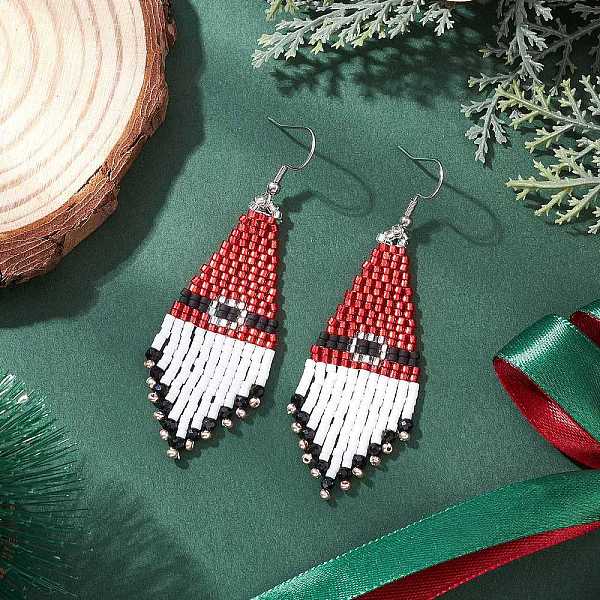 Boucles d'oreilles pendantes en forme de chapeau de Noël avec perles de rocaille en verre et acier inoxydable 304