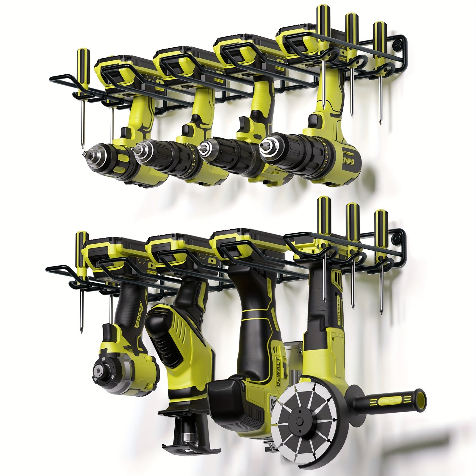 TEMU Drill Holder, 50 Lbs And 2 Pack, Power Tool Organizer Wall Mount 8 Cordless Metal Shelf Holder, Utility Storage Rack For Cordless Drill In