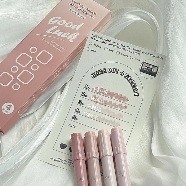 Gradient Doubleheaded Highlighter Set 4PCS Kawaii Ins Highvalue Key Color Marker Pen DIY Student and Childrens Handbook 241119