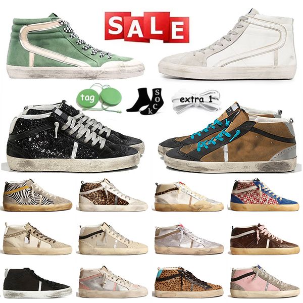 2025 Top Designer Men Women Tennis Shoes Mid Sneakers Vintage Plate-forme Dirty Black Pink Glitter Nappa Red Mens Flat Trainers Rubber High