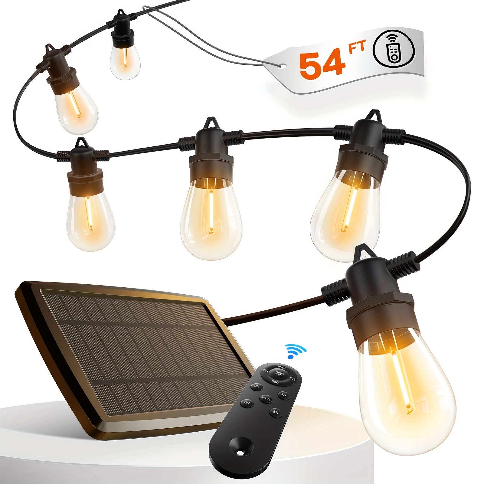 TEMU 50-100ft Solar String Lights Outdoor - S14 Led Vintage Edison Bulbs, Usb Port & Remote Control & Dusk To Dawn, Solar Powered Patio Lights For