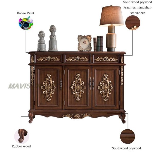 Nordic Brown Classic Light Luxury Carved Solid Wood Sideboard Small Apartment Porch Shoe Cabinet Living Room Storage Furniture