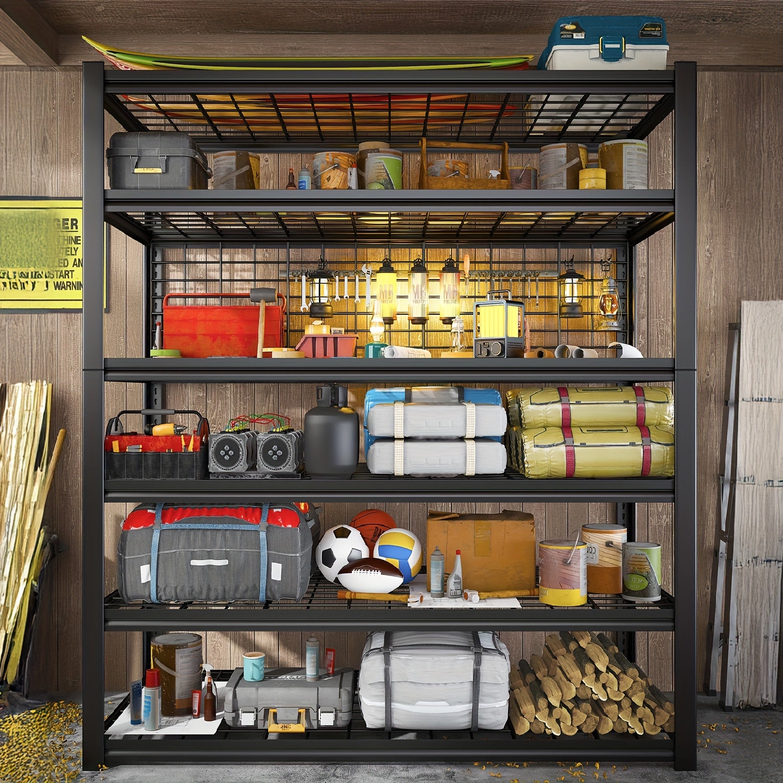 TEMU 84" Heavy Duty 6-tier Garage Shelving Unit - 3500 Capacity Adjustable Metal Storage Rack With -tip Kits, 6+1 Grid Plates (split-in-half Design),