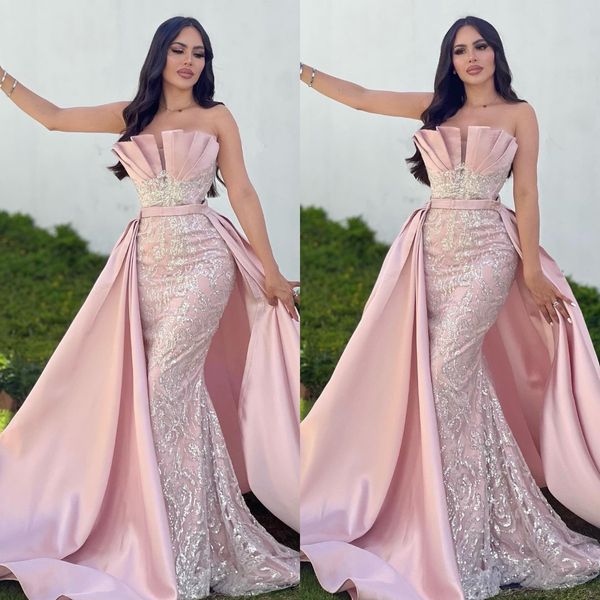Pink Mermaid Evening Elegant Sequins Prom Dress Overskirt Formal Women Dresses For Special Ocns Pageant Robe De Soiree