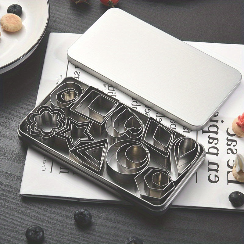 TEMU 30pcs Mini Cookie & Fruit Cutters Set - Stainless Steel Shapes Including Heart, Star, Flower, Round, Square, Hexagon, Oval, Diamond - Baking,