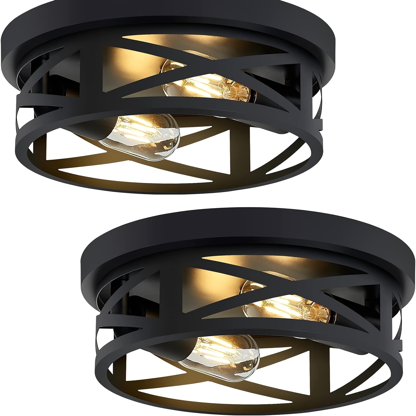 TEMU 2 Pack Black Recessed Ceiling Lights, Industrial Style Farmhouse Metal Cage Black Light Fixture Ceiling Mount For Kitchen Entry Hallway E26